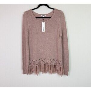 BB Dakota Women's Hang Loose Marled Yarn Fringe Sweater Pink Lemonade Large NWT